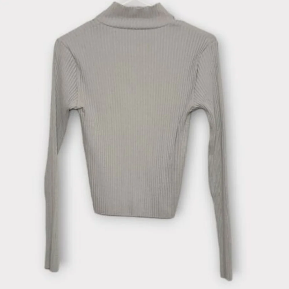 Zara Ribbed Mock Neck Long Sleeve Top - Gray with sexy cutouts